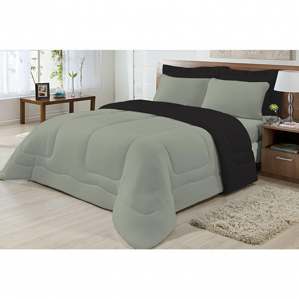 Edredom Dupla Face 100% Algodão Malha Queen Gran Moratta 01 Peça - Cinza/preto - 2