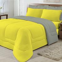 Edredom Dupla Face 100% Algodão Malha Queen Gran Moratta 01 Peça - Cinza/amarelo - 1