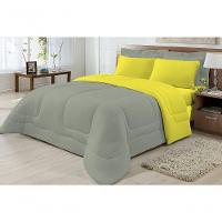 Edredom Dupla Face 100% Algodão Malha King Gran Moratta 01 Peça - Cinza/amarelo - 2