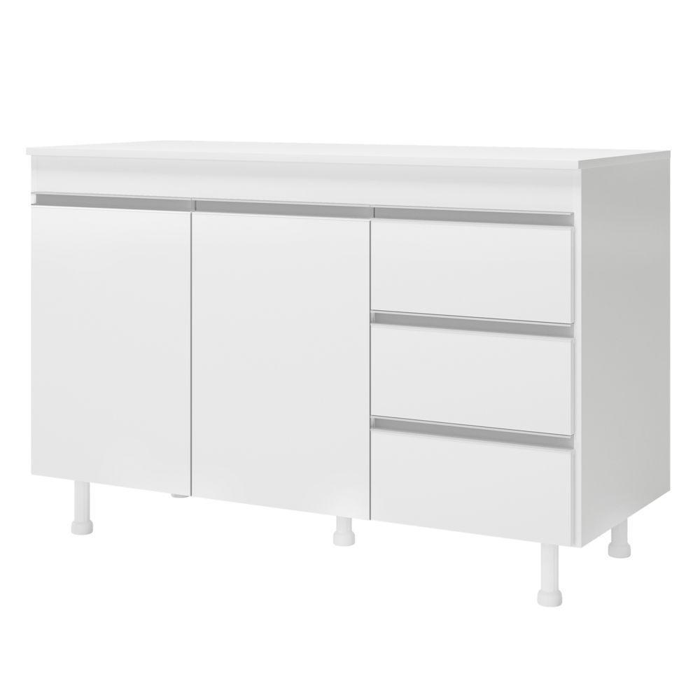 Balcão Gabinete Lux Para Pia De 120cm 100% Mdf Com Tampo 02 Portas E 03 Gavetas Branco - Desk Design - 1