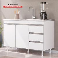Balcão Gabinete Lux Para Pia De 120cm 100% Mdf Com Tampo 02 Portas E 03 Gavetas Branco - Desk Design
