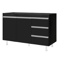 Balcão Gabinete Lux Para Pia De 120cm 100% Mdf Sem Tampo 02 Portas E 03 Gavetas Preto - Desk Design - 1