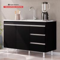 Balcão Gabinete Lux Para Pia De 120cm 100% Mdf Sem Tampo 02 Portas E 03 Gavetas Preto - Desk Design - 8