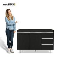 Balcão Gabinete Lux Para Pia De 120cm 100% Mdf Sem Tampo 02 Portas E 03 Gavetas Preto - Desk Design - 9