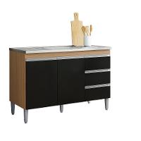Balcão Gabinete De Pia Andréia 100cm Amendoa/preto S/ Tampo - Ajl Móveis - 1