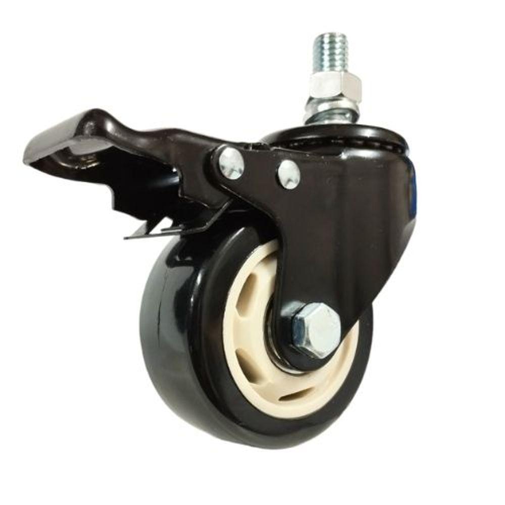 2 Rodizio Giratório 3 Pol. Com Parafuso E Freio Preto 70kg Cada - 1