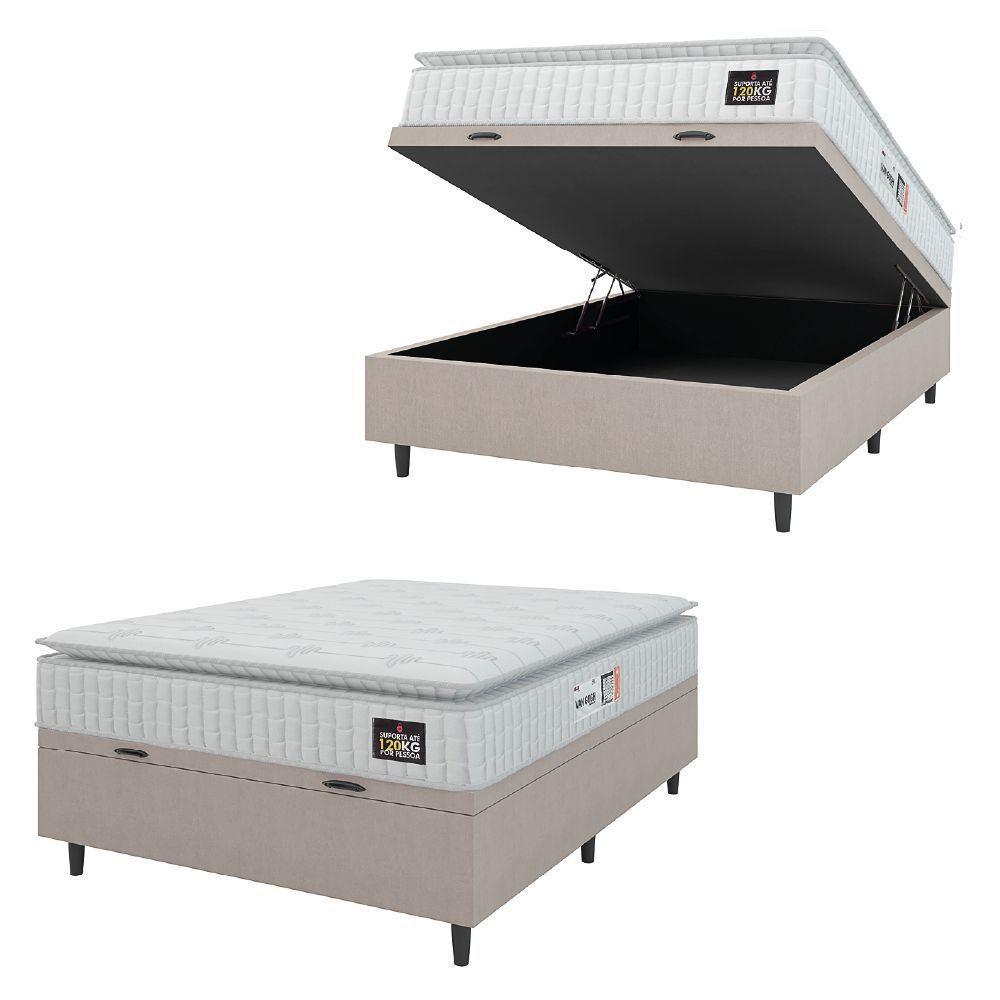 Cama Box Baú Colchão Casal Espuma D33 Vangogh Pillow Top 138x188x70cm Branco-Bege Hellen Suporta até 120kg por Pessoa - 1
