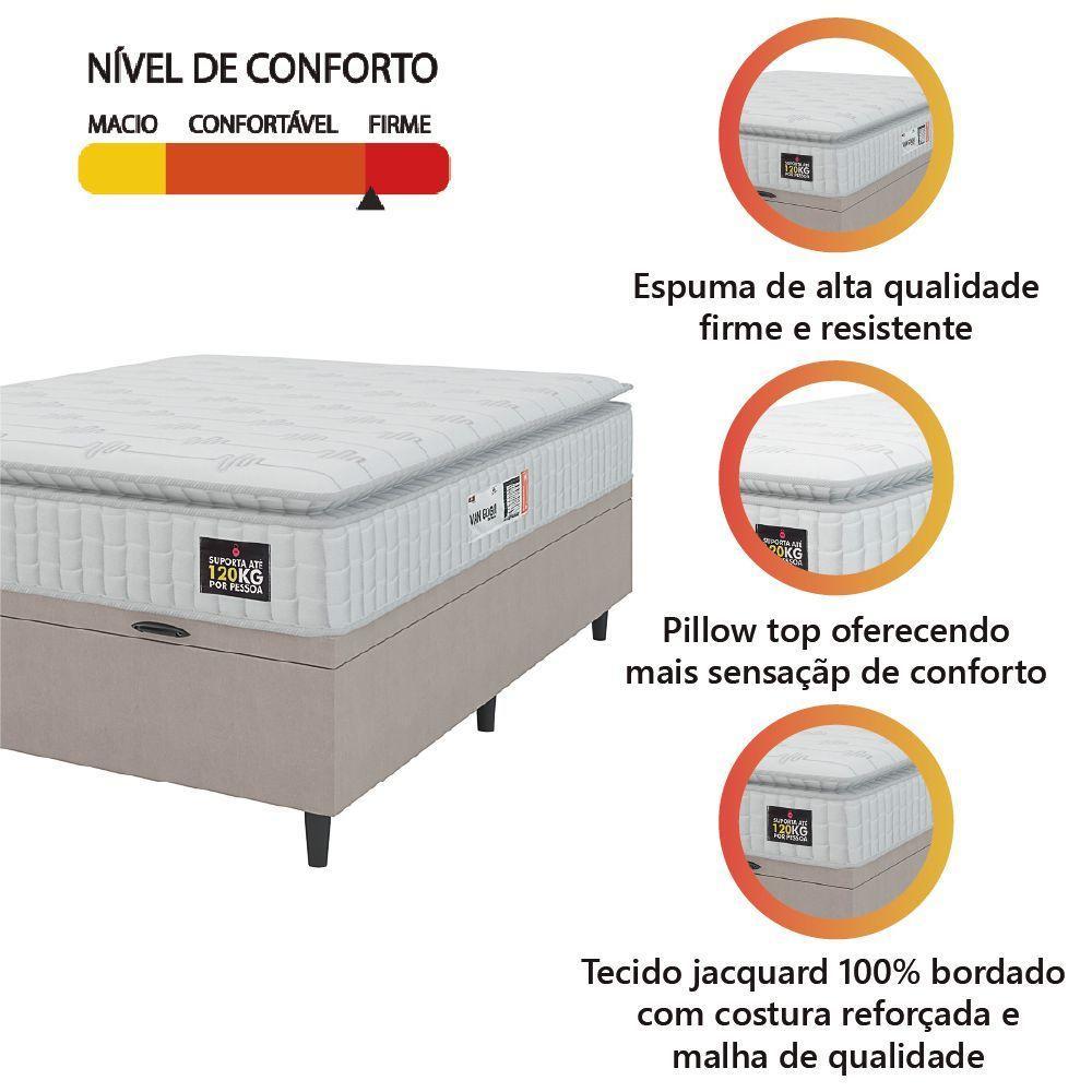 Cama Box Baú Colchão Casal Espuma D33 Vangogh Pillow Top 138x188x70cm Branco-Bege Hellen Suporta até 120kg por Pessoa - 2