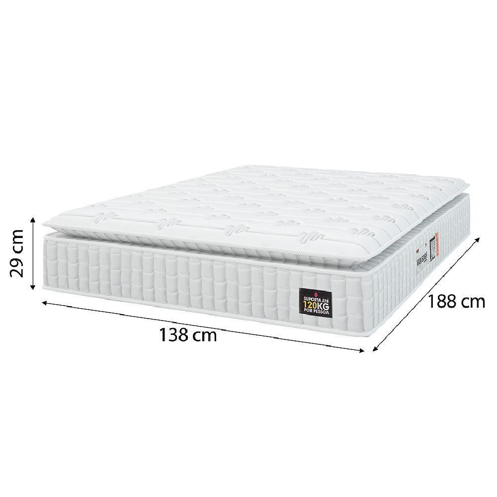Cama Box Baú Colchão Casal Espuma D33 Vangogh Pillow Top 138x188x70cm Branco-Bege Hellen Suporta até 120kg por Pessoa - 3