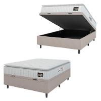 Cama Box Baú Colchão Casal Espuma D33 Vangogh Pillow Top 138x188x70cm Branco-Bege Hellen Suporta até 120kg por Pessoa - 1