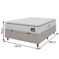 Cama Box Baú Colchão Casal Espuma D33 Vangogh Pillow Top 138x188x70cm Branco-Bege Hellen Suporta até 120kg por Pessoa