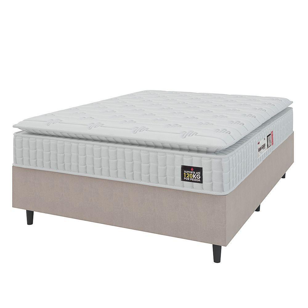 Cama Box Colchão Casal Espuma D33 Vangogh Pillow Top 138x188x67cm Branco-Bege Hellen Suporta até 120kg por Pessoa - 1
