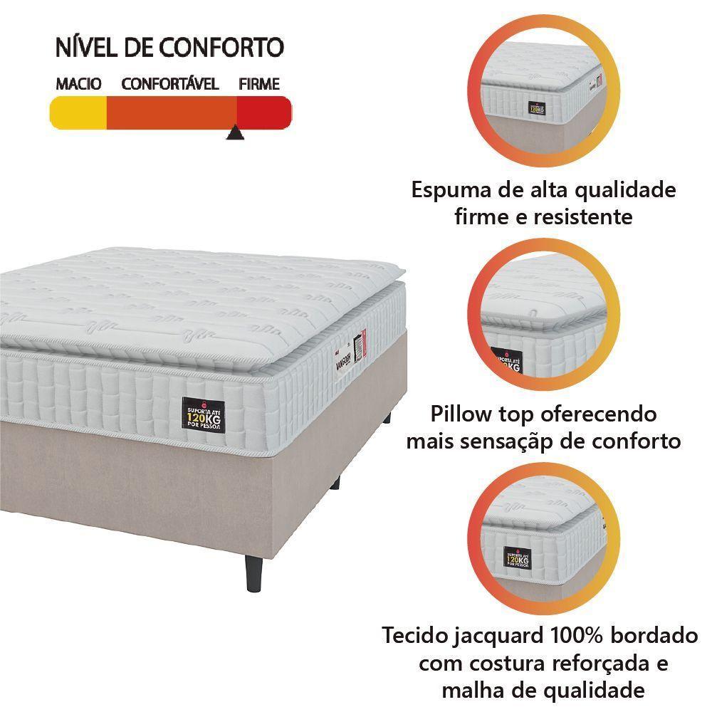 Cama Box Colchão Casal Espuma D33 Vangogh Pillow Top 138x188x67cm Branco-Bege Hellen Suporta até 120kg por Pessoa - 2