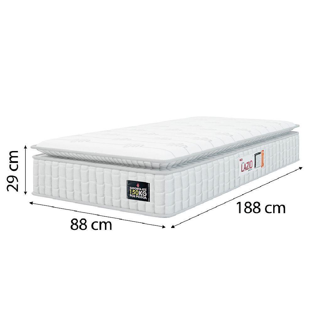 Cama Box Colchão Solteiro Espuma D45 Lazio Pillow Top 88x188x67cm Branco-Cinza Hellen Suporta até 120kg por Pessoa - 2