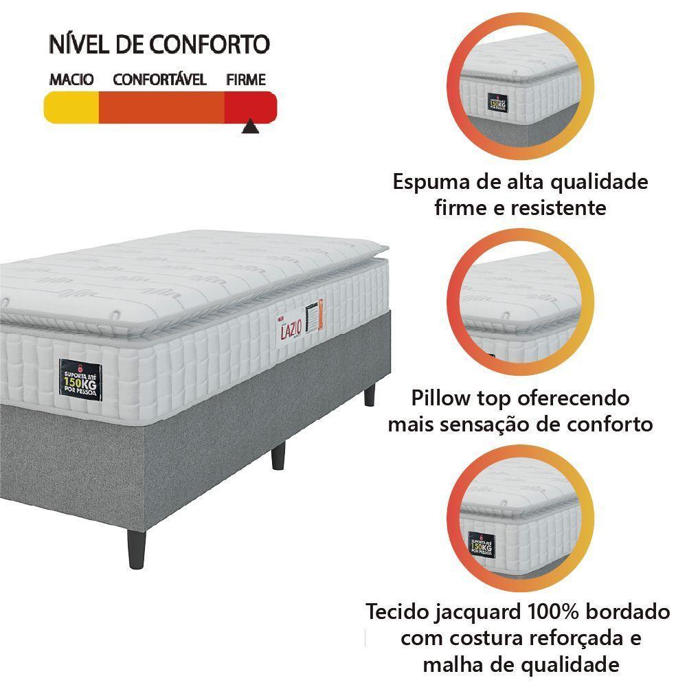 Cama Box Colchão Solteiro Espuma D45 Lazio Pillow Top 88x188x67cm Branco-Cinza Hellen Suporta até 120kg por Pessoa - 3