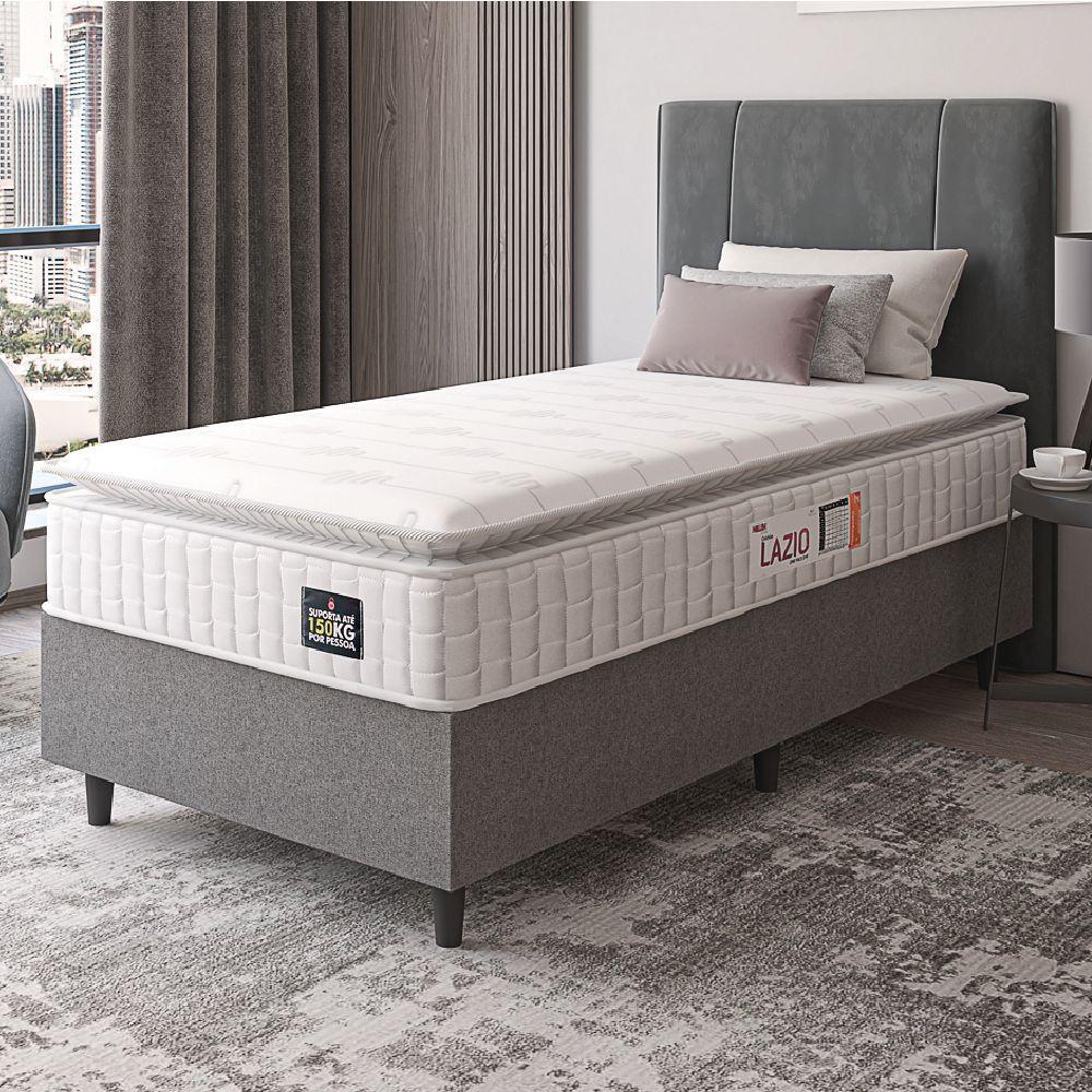 Cama Box Colchão Solteiro Espuma D45 Lazio Pillow Top 88x188x67cm Branco-Cinza Hellen Suporta até 120kg por Pessoa - 4