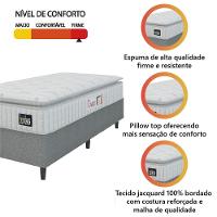 Cama Box Colchão Solteiro Espuma D45 Lazio Pillow Top 88x188x67cm Branco-Cinza Hellen Suporta até 120kg por Pessoa - 3