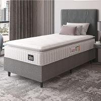 Cama Box Colchão Solteiro Espuma D45 Lazio Pillow Top 88x188x67cm Branco-Cinza Hellen Suporta até 120kg por Pessoa