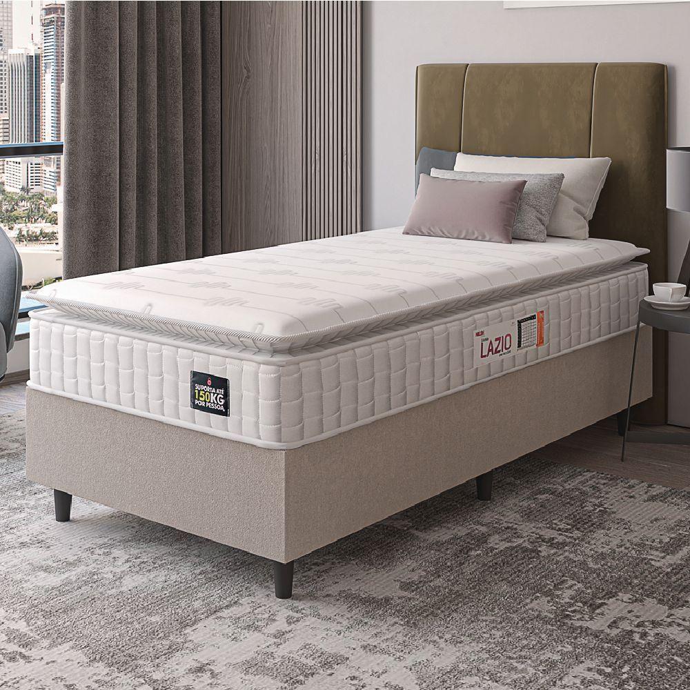 Cama Box Colchão Solteiro Espuma D45 Lazio Pillow Top 88x188x67cm Branco-Bege Hellen Suporta até 120kg por Pessoa - 2
