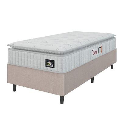 Cama Box Colchão Solteiro Espuma D45 Lazio Pillow Top 88x188x67cm Branco-Bege Hellen Suporta até 120kg por Pessoa