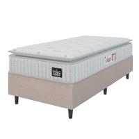Cama Box Colchão Solteiro Espuma D45 Lazio Pillow Top 88x188x67cm Branco-Bege Hellen Suporta até 120kg por Pessoa - 1
