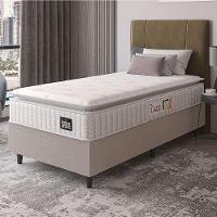 Cama Box Colchão Solteiro Espuma D45 Lazio Pillow Top 88x188x67cm Branco-Bege Hellen Suporta até 120kg por Pessoa - 2