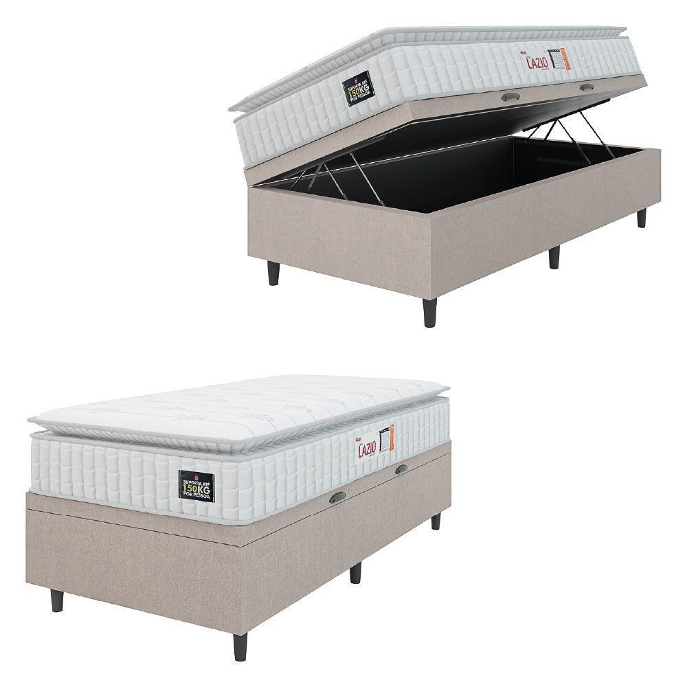 Cama Box Baú Colchão Solteiro Espuma D45 Lazio Pillow Top 88x188x70cm Branco-Bege Hellen Suporta até 120kg por Pessoa - 1
