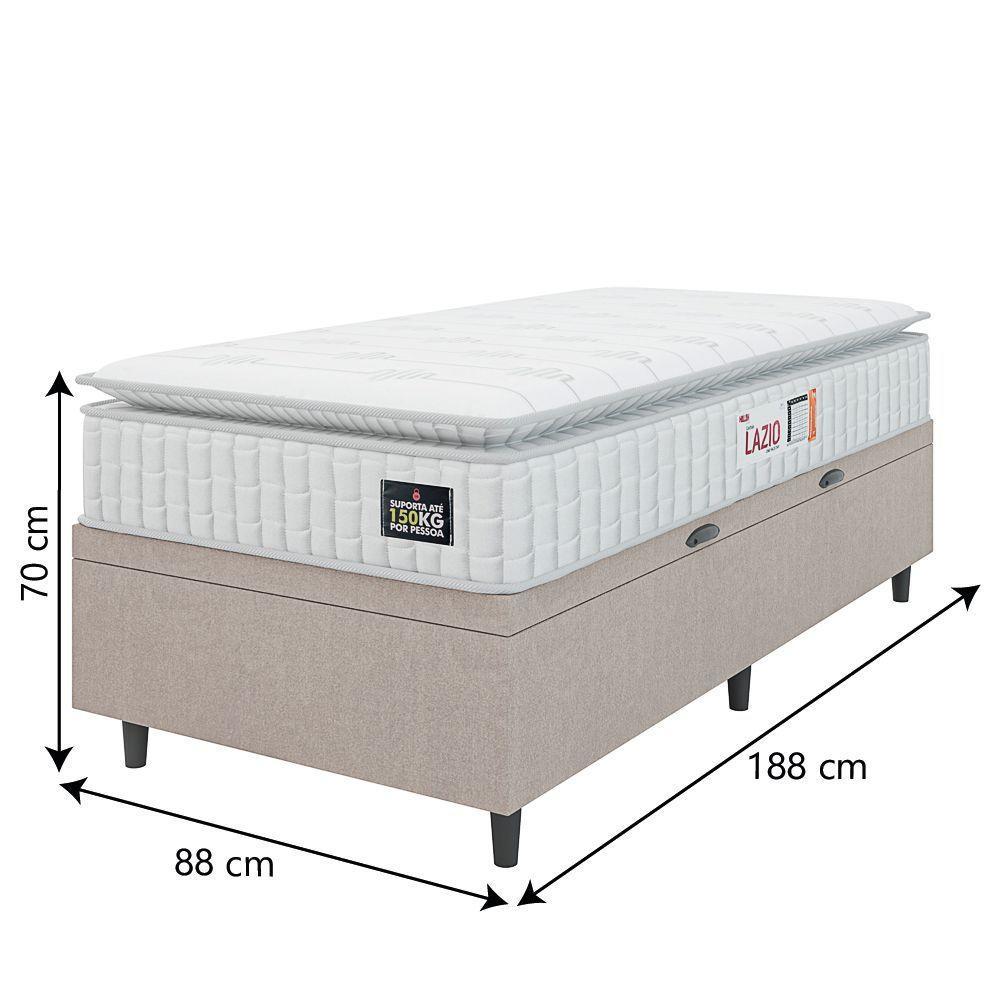 Cama Box Baú Colchão Solteiro Espuma D45 Lazio Pillow Top 88x188x70cm Branco-Bege Hellen Suporta até 120kg por Pessoa - 2