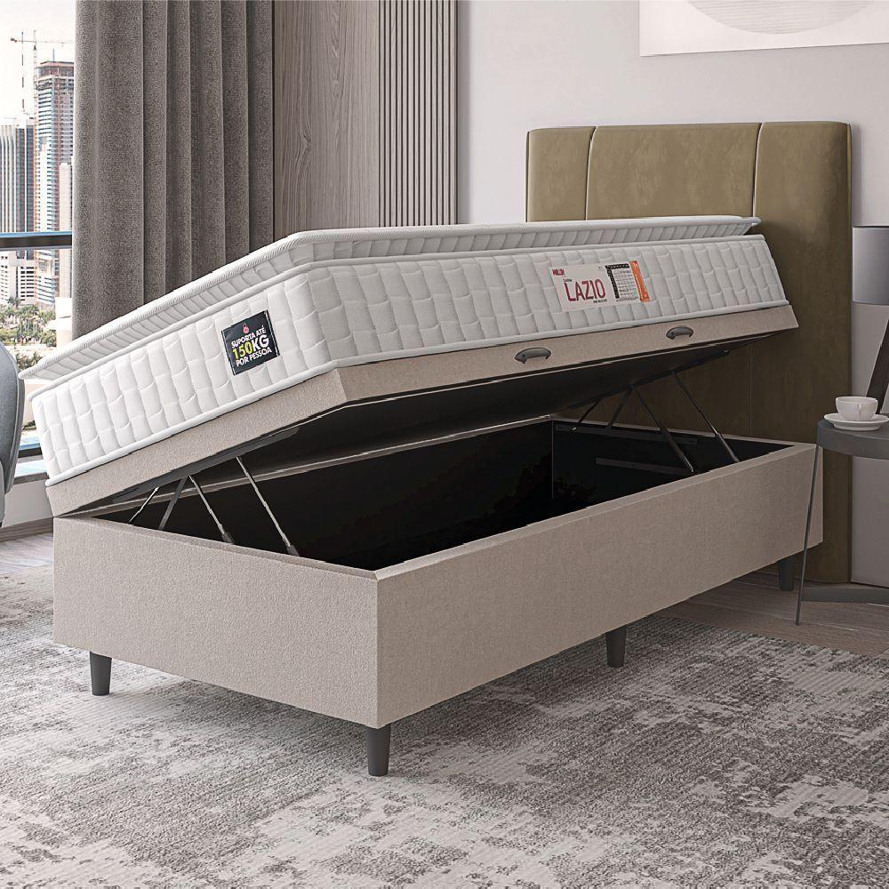 Cama Box Baú Colchão Solteiro Espuma D45 Lazio Pillow Top 88x188x70cm Branco-Bege Hellen Suporta até 120kg por Pessoa - 3