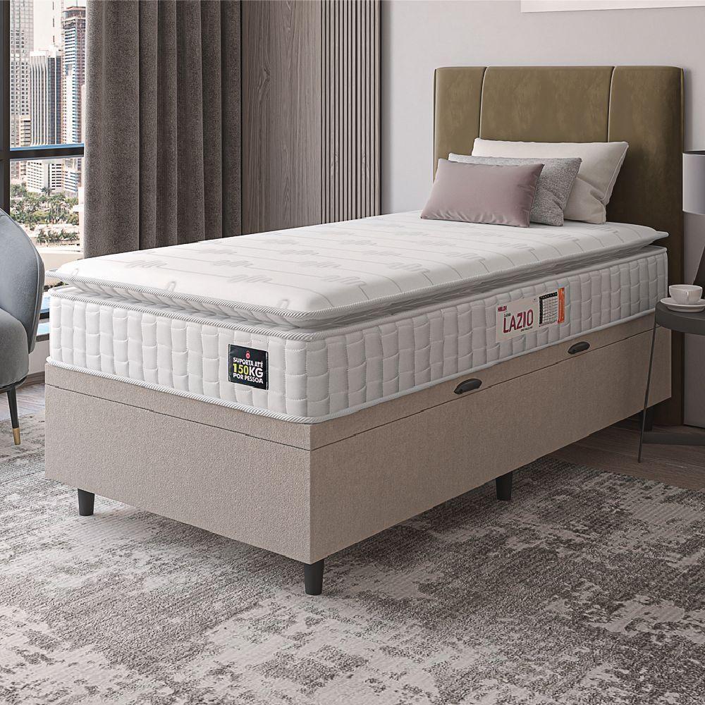 Cama Box Baú Colchão Solteiro Espuma D45 Lazio Pillow Top 88x188x70cm Branco-Bege Hellen Suporta até 120kg por Pessoa - 4