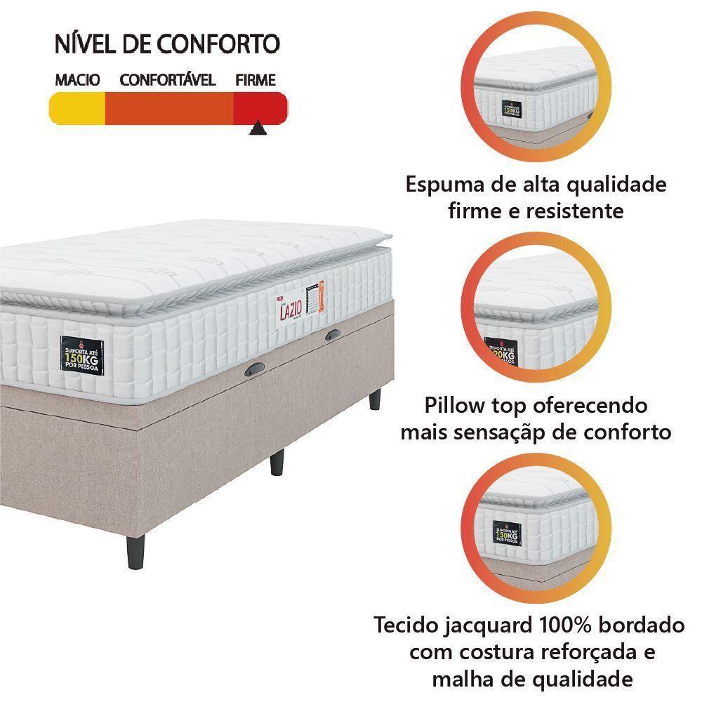 Cama Box Baú Colchão Solteiro Espuma D45 Lazio Pillow Top 88x188x70cm Branco-Bege Hellen Suporta até 120kg por Pessoa - 5
