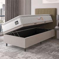 Cama Box Baú Colchão Solteiro Espuma D45 Lazio Pillow Top 88x188x70cm Branco-Bege Hellen Suporta até 120kg por Pessoa - 3
