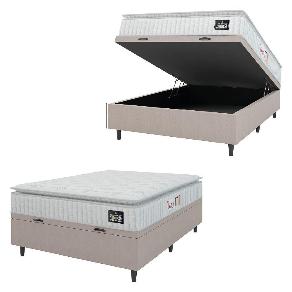 Cama Box Baú Colchão Casal Espuma D45 Lazio Pillow Top 138x188x70cm Branco-Bege Hellen Suporta até 120kg por Pessoa - 1