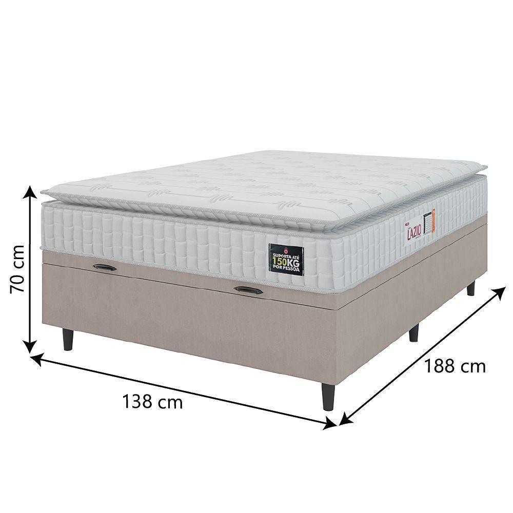 Cama Box Baú Colchão Casal Espuma D45 Lazio Pillow Top 138x188x70cm Branco-Bege Hellen Suporta até 120kg por Pessoa - 5