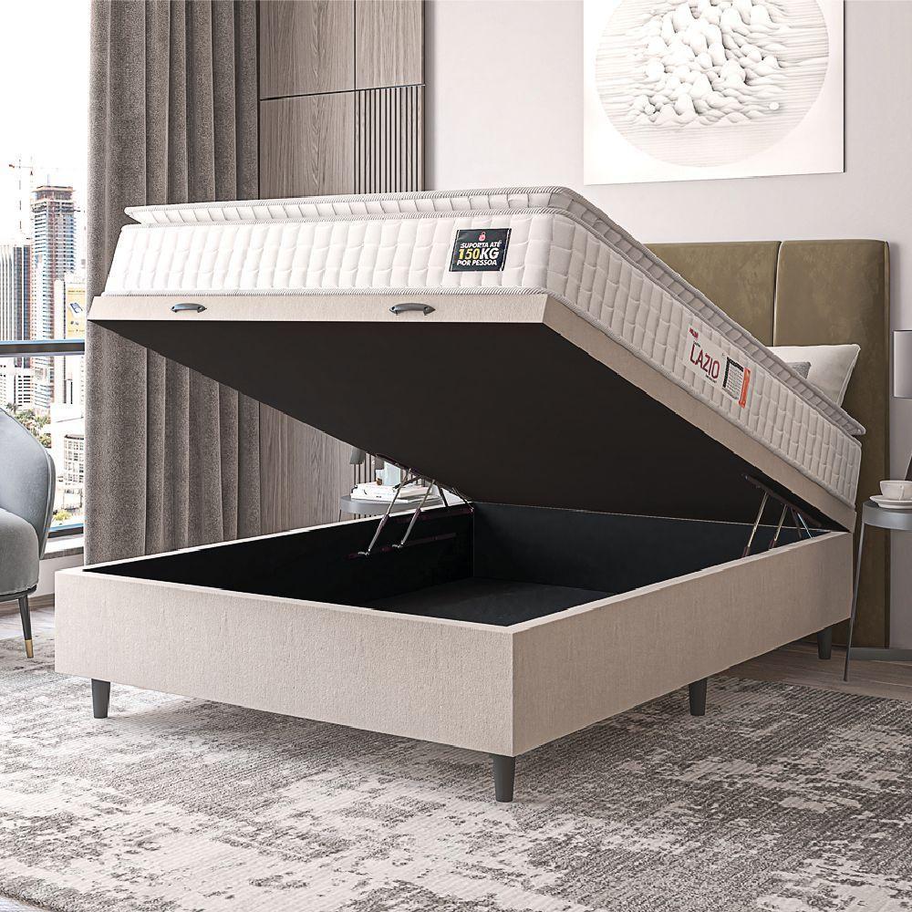 Cama Box Baú Colchão Casal Espuma D45 Lazio Pillow Top 138x188x70cm Branco-Bege Hellen Suporta até 120kg por Pessoa - 6