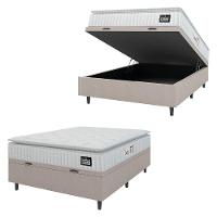 Cama Box Baú Colchão Casal Espuma D45 Lazio Pillow Top 138x188x70cm Branco-Bege Hellen Suporta até 120kg por Pessoa - 1