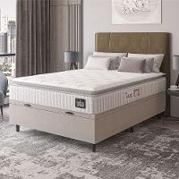 Cama Box Baú Colchão Casal Espuma D45 Lazio Pillow Top 138x188x70cm Branco-Bege Hellen Suporta até 120kg por Pessoa