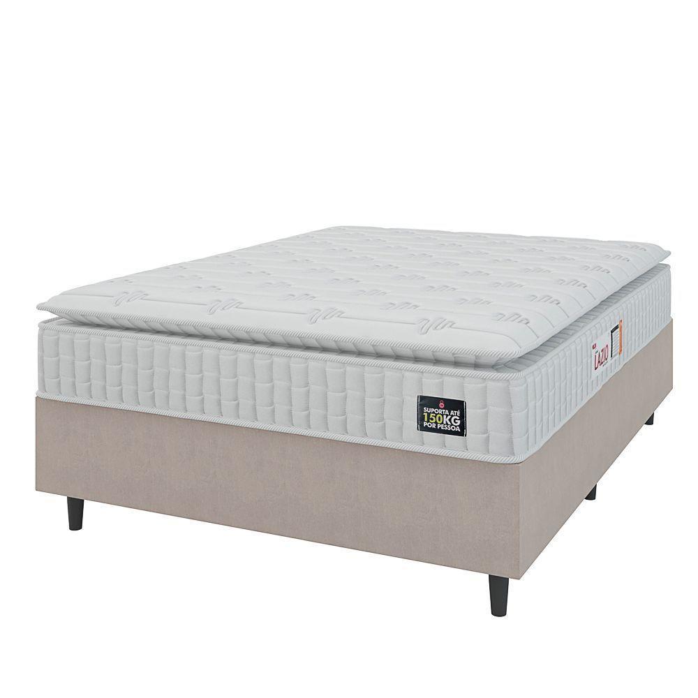 Cama Box Colchão Casal Espuma D45 Lazio Pillow Top 138x188x67cm Branco-Bege Hellen Suporta até 120kg por Pessoa - 1