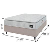 Cama Box Colchão Casal Espuma D45 Lazio Pillow Top 138x188x67cm Branco-Bege Hellen Suporta até 120kg por Pessoa