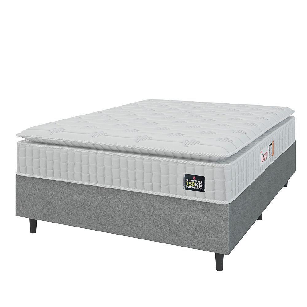 Cama Box Colchão Casal Espuma D45 Lazio Pillow Top 138x188x67cm Branco-Cinza Hellen Suporta até 120kg por Pessoa - 1
