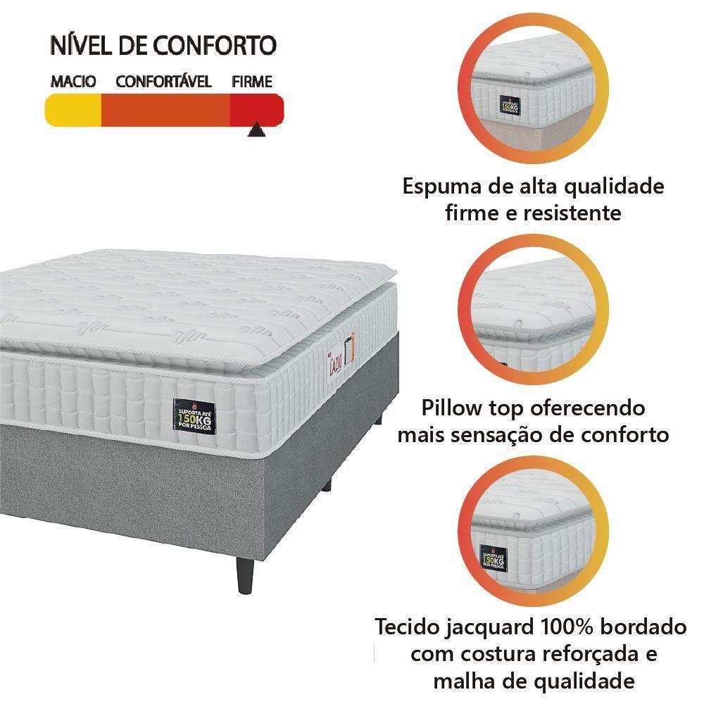 Cama Box Colchão Casal Espuma D45 Lazio Pillow Top 138x188x67cm Branco-Cinza Hellen Suporta até 120kg por Pessoa - 2