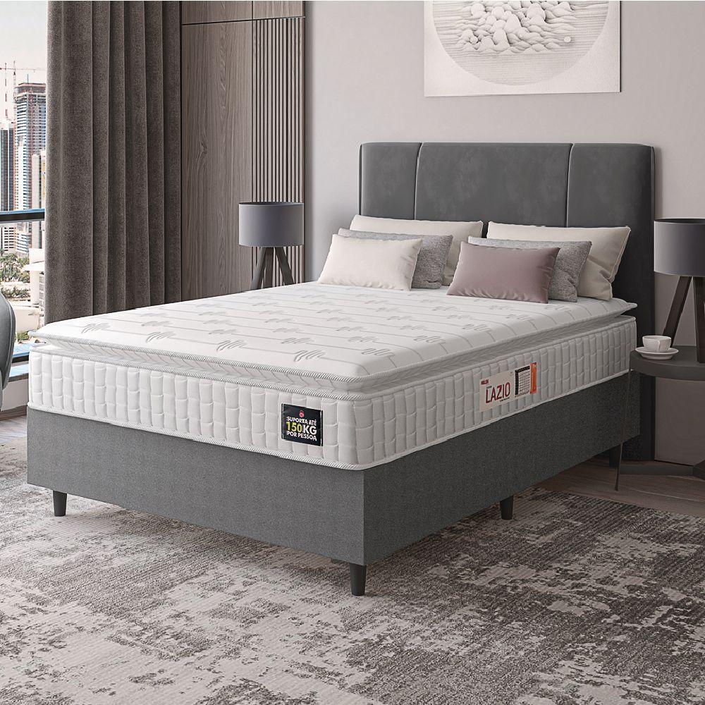 Cama Box Colchão Casal Espuma D45 Lazio Pillow Top 138x188x67cm Branco-Cinza Hellen Suporta até 120kg por Pessoa - 5