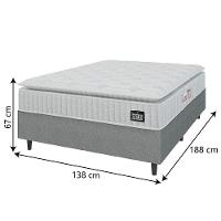 Cama Box Colchão Casal Espuma D45 Lazio Pillow Top 138x188x67cm Branco-Cinza Hellen Suporta até 120kg por Pessoa