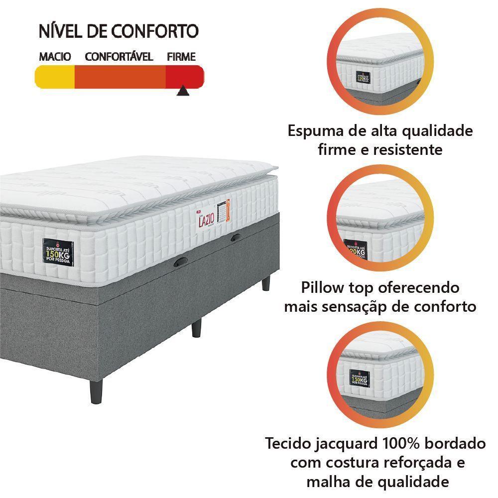 Cama Box Baú Colchão Solteiro Espuma D45 Lazio Pillow Top 88x188x70cm Branco-Cinza Hellen Suporta até 120kg por Pessoa - 2
