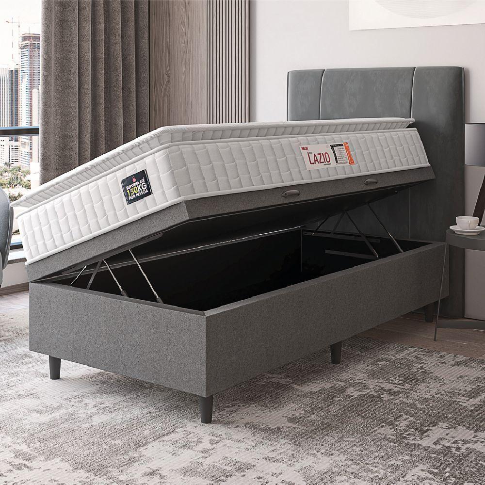 Cama Box Baú Colchão Solteiro Espuma D45 Lazio Pillow Top 88x188x70cm Branco-Cinza Hellen Suporta até 120kg por Pessoa - 5