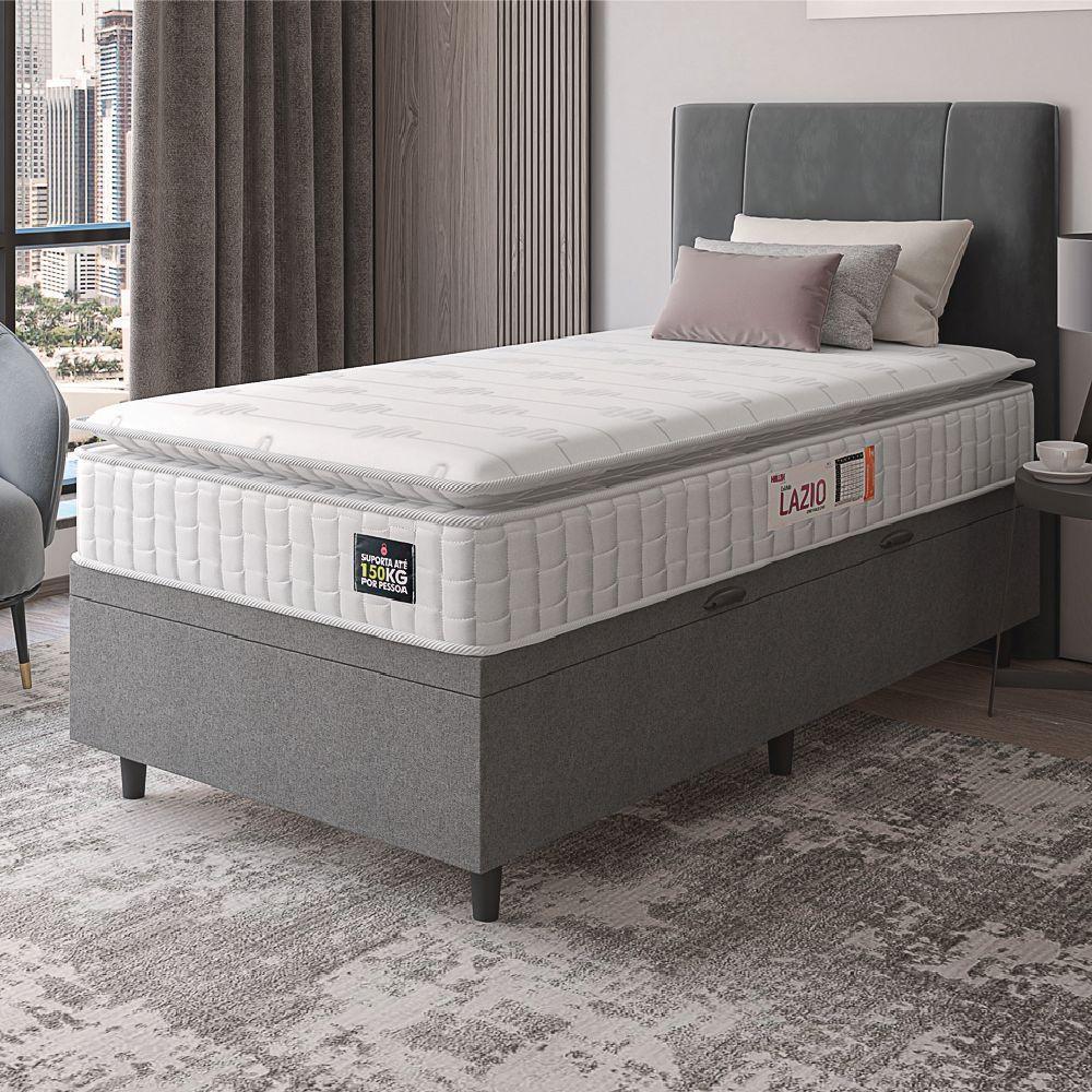 Cama Box Baú Colchão Solteiro Espuma D45 Lazio Pillow Top 88x188x70cm Branco-Cinza Hellen Suporta até 120kg por Pessoa - 6