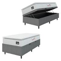 Cama Box Baú Colchão Solteiro Espuma D45 Lazio Pillow Top 88x188x70cm Branco-Cinza Hellen Suporta até 120kg por Pessoa - 1