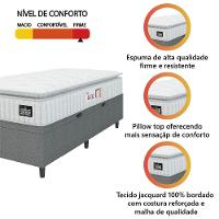 Cama Box Baú Colchão Solteiro Espuma D45 Lazio Pillow Top 88x188x70cm Branco-Cinza Hellen Suporta até 120kg por Pessoa - 2