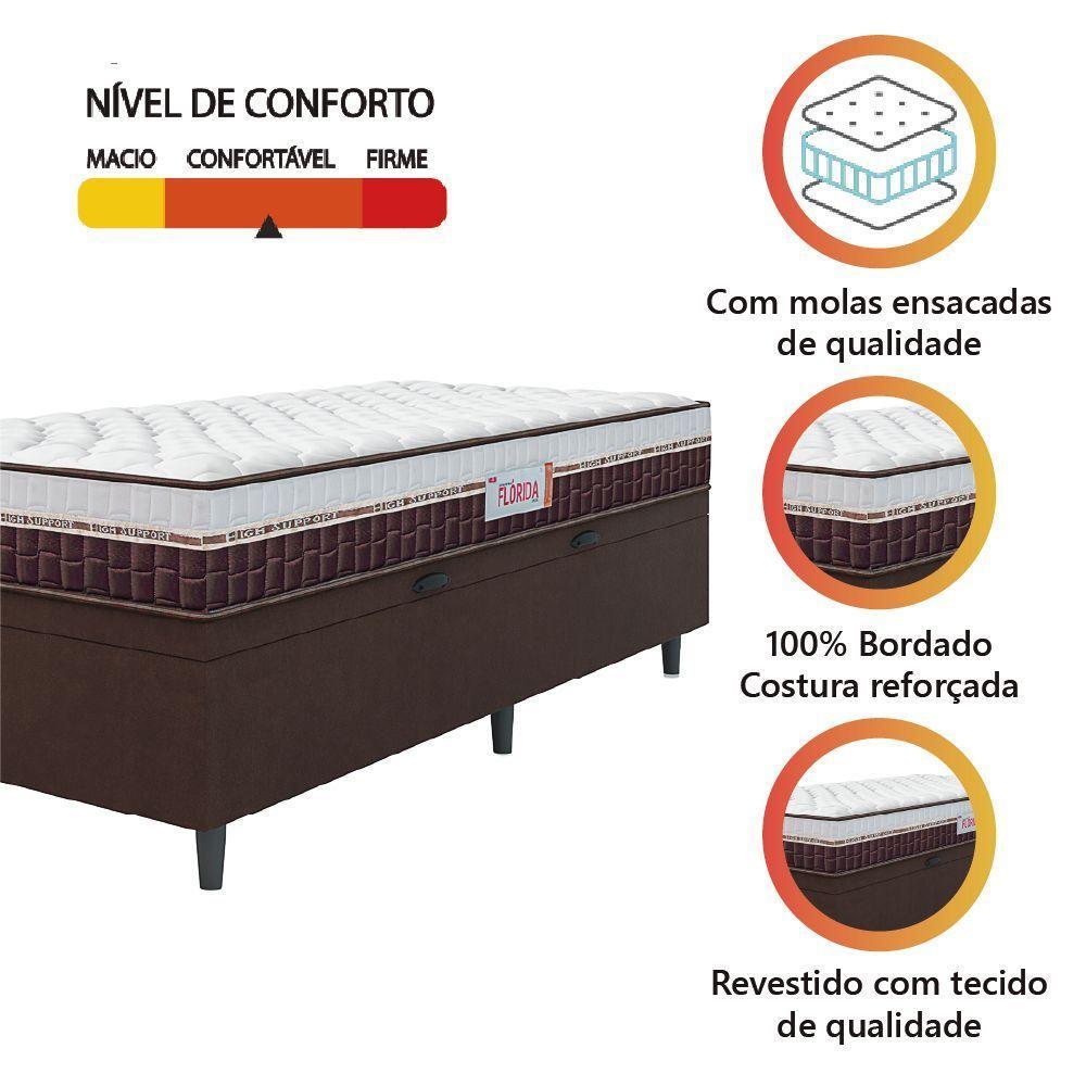 Cama Box Baú Colchão Solteiro Molas Ensacadas Florida 88x188x61cm Marrom-Branco Hellen Suporta até 110kg por Pessoa - 2