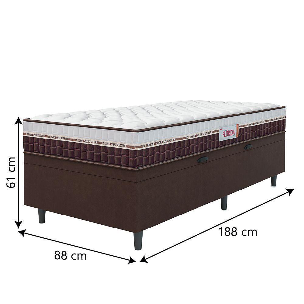 Cama Box Baú Colchão Solteiro Molas Ensacadas Florida 88x188x61cm Marrom-Branco Hellen Suporta até 110kg por Pessoa - 4